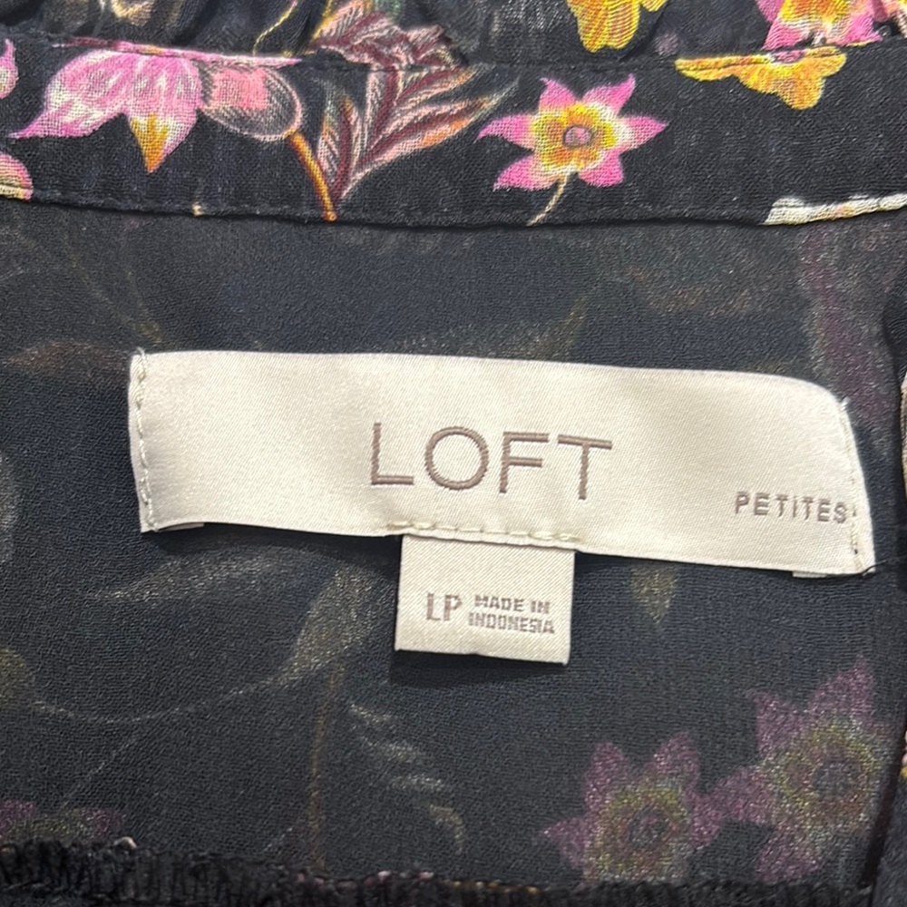 LOFT Black blouse with Pink Floral Design - Picture 2 of 13